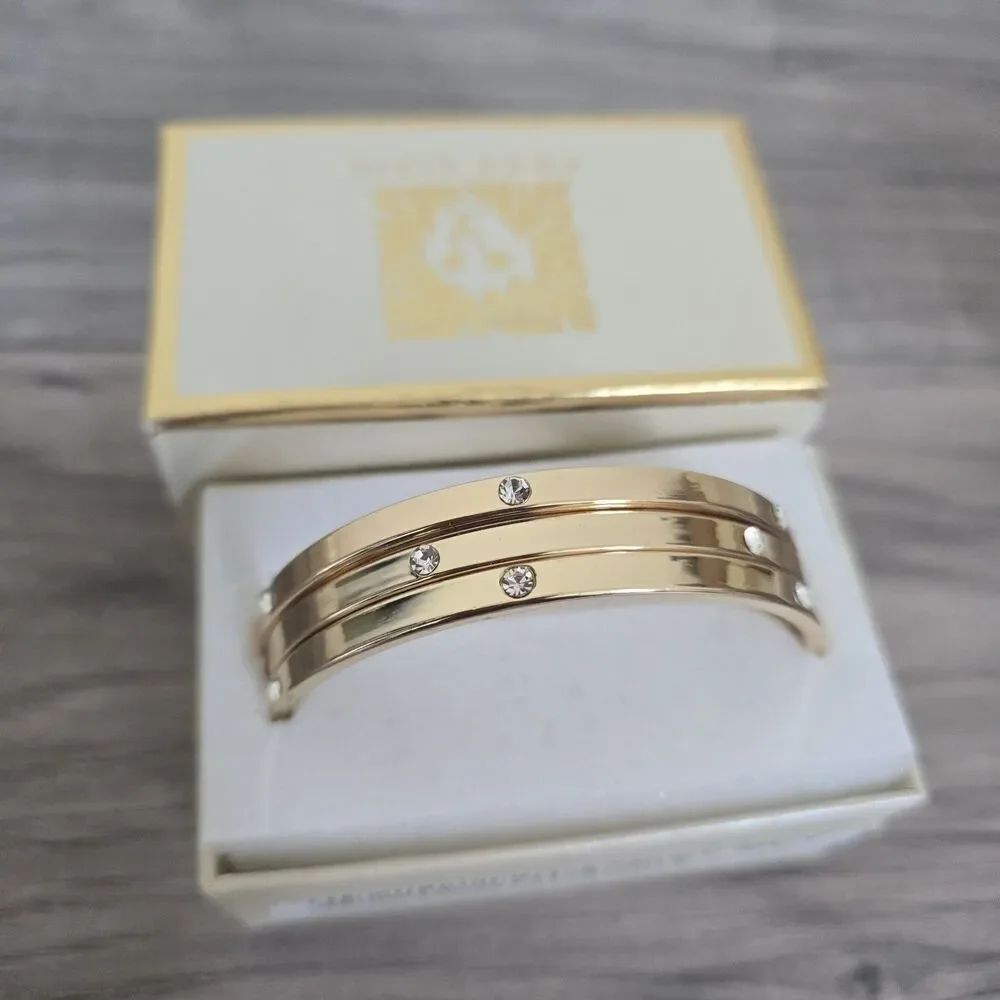 ANNE KLEIN Gold Tone 3 Piece Set Crystal Bangle Bracelet